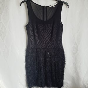 Metallic Black Zebra Print Fringe Mini Dress